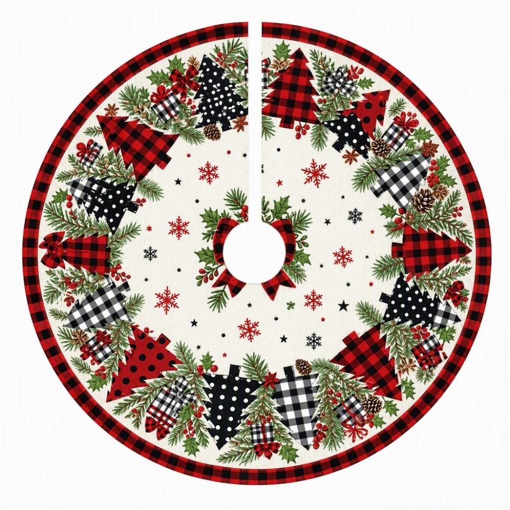 Santa Claus Christmas Tree Skirt Poinsettia Flower Christmas Decorations Holiday