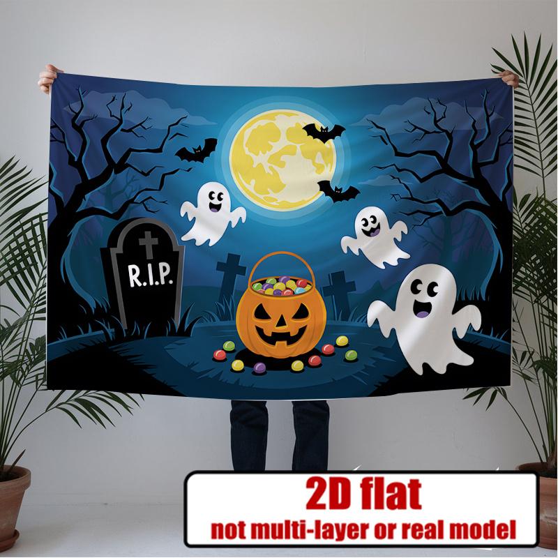 Halloween Backdrop Pumpkin Bat Polyester Party Wall Decor