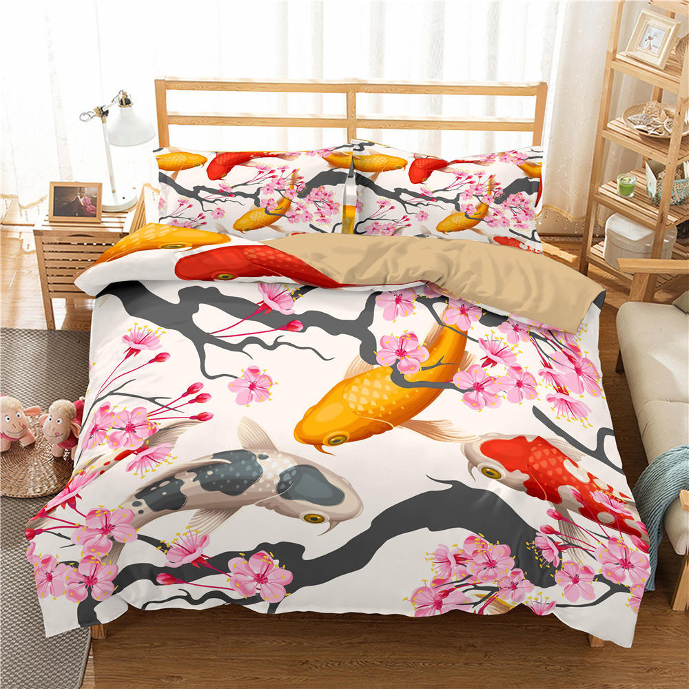 3D High-definition Digital Printed Fish Pattern Bedding Set Auspicious Koi Down Duvet and Pillowcase 2/3 Pieces AU/US/DE Full Size Home Decoration