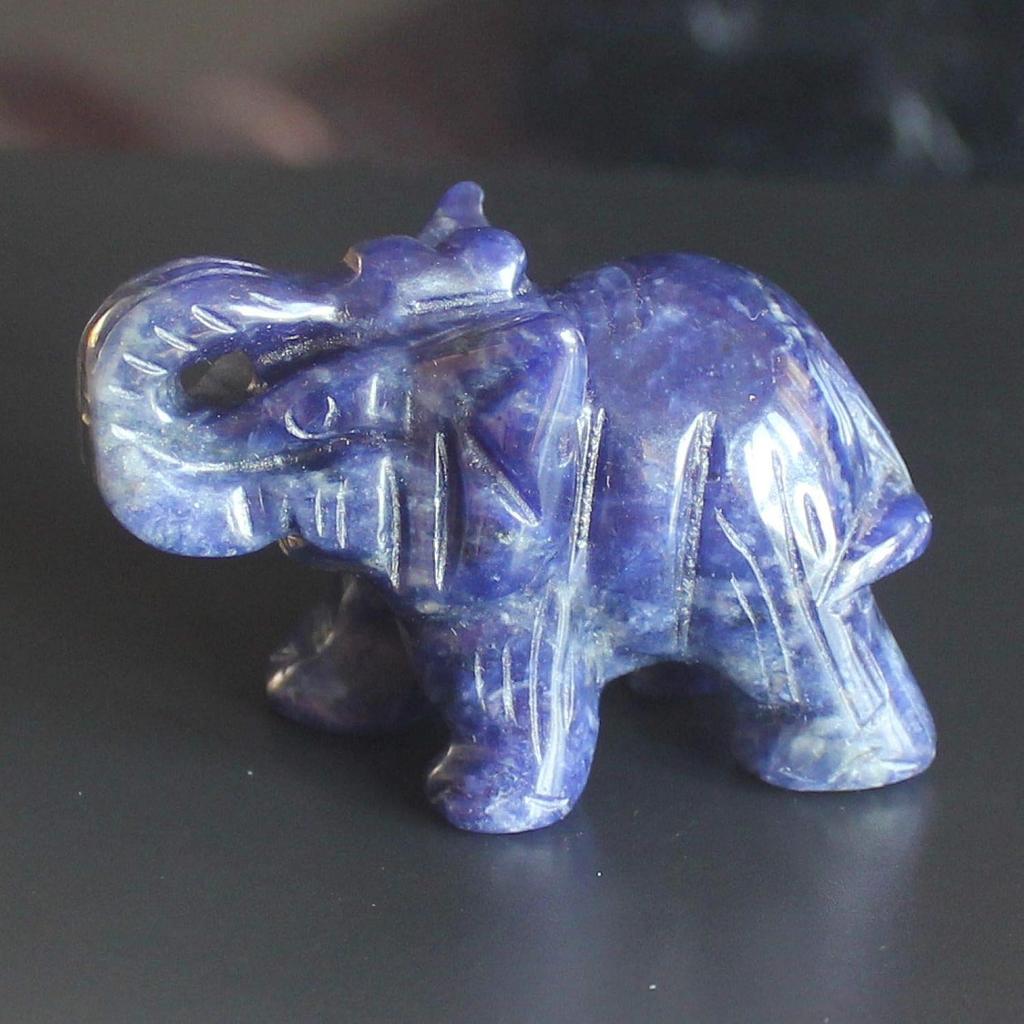 2'' Hand Carved Mixed Gemstone Crystal Elephant Figurine Animal Statue Carving (Blue Sodalite)