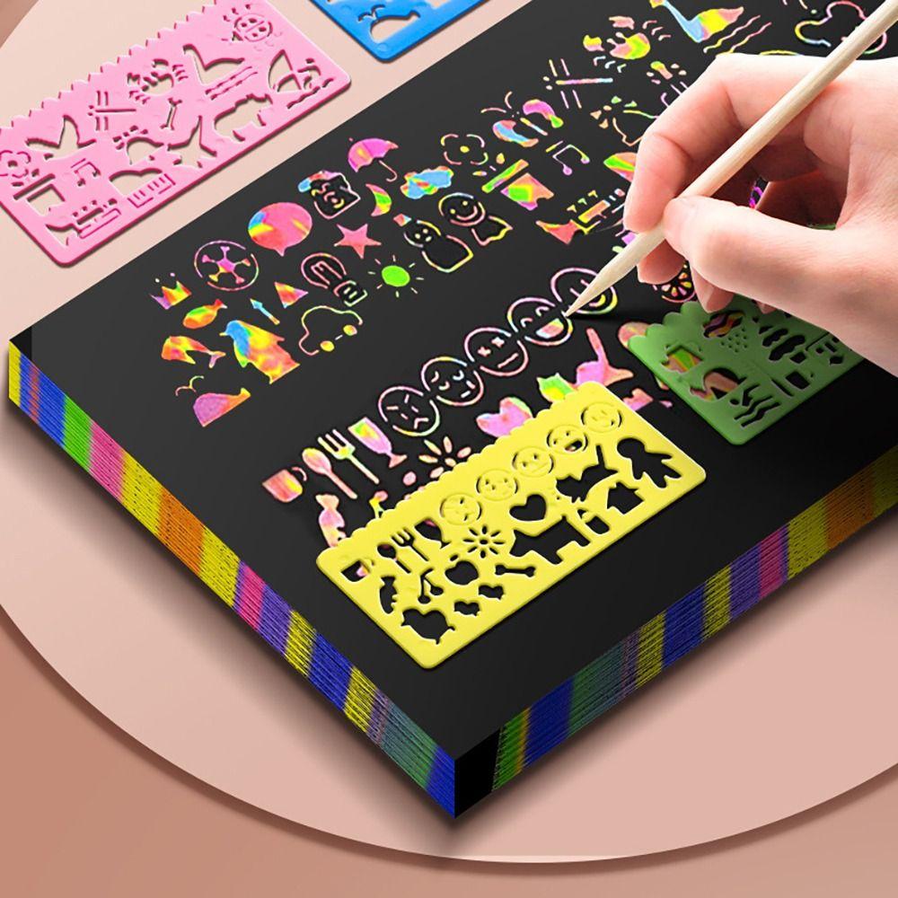 10PCS Rainbow Scratch Painting Toys DIY Night Scene Art Drawing Paper Scratch-off Paper Children