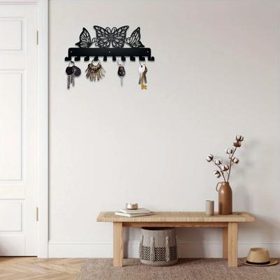 Три Buteerfly Black Art Metal Key Holder для настенного декора Декоративный крючок Органайзер Стойка для полотенец Сумка Одежда Ключи Для Дома