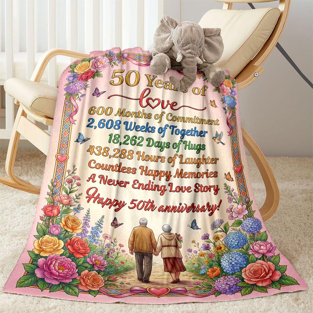 50th Anniversary Celebration Flannel Blanket-Soft and Suitable for Sofas,Beds,Offices,Travel,All Seasons,Great Gift for Holidays and Birthdays.