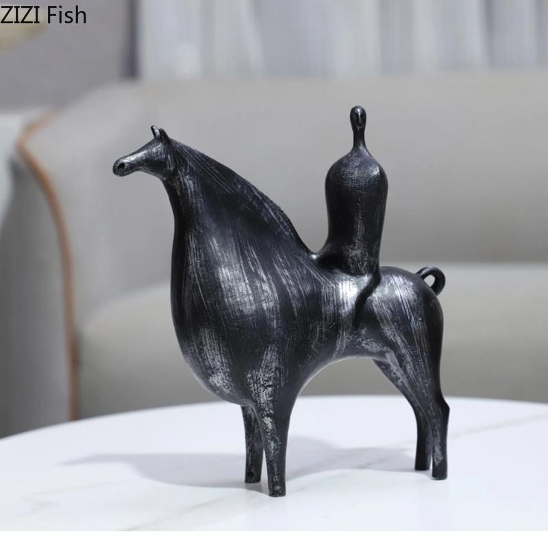 Abstract Art Horseman Statue Desk Decoration Minimalist Rider Figures Sculpture Resin Crafts Ornaments Room Aesthetic Decor