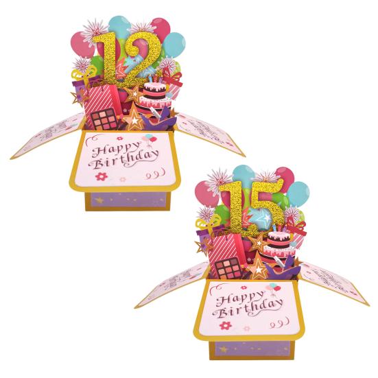 Поздравительная открытка с днем ​​рождения с конвертом, блокнотом, 3D подарочной коробкой, золотым порошком, открытка с пожеланиями на день рождения для детей 12/15 лет, подарок на вечеринку