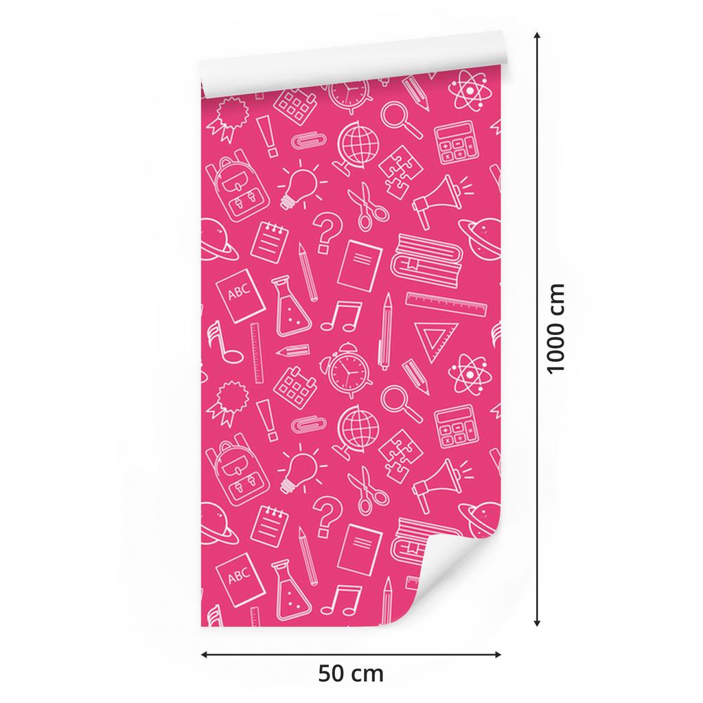 Wallpaper School Supplies Pink and Powder Pink, Rose Background 50x1000