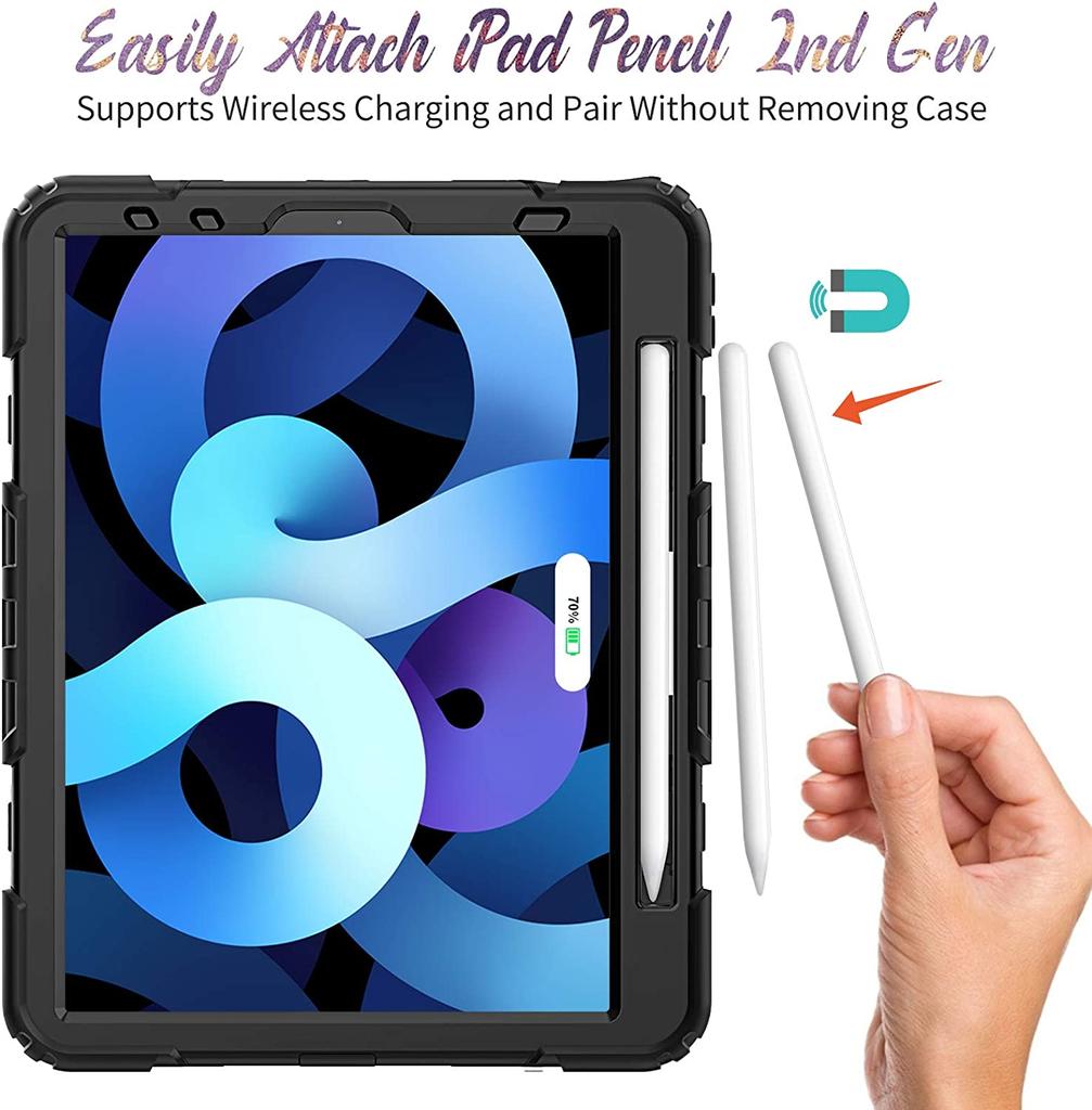 Противоударный чехол с подставкой для iPad Pro 11 12,9 M2 2022 2021 2020, чехол для iPad 12,9 Pro 3 4 5 6 + защитная пленка для экрана из ПЭТ + плечевой ремень