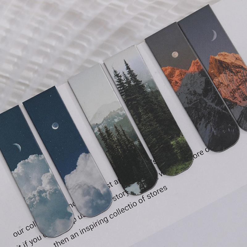 2 шт./уп. Магнитная закладка Красивый пейзаж Облака Простой литературный узор Закладка Инструмент для чтения Школьные офисные принадлежности