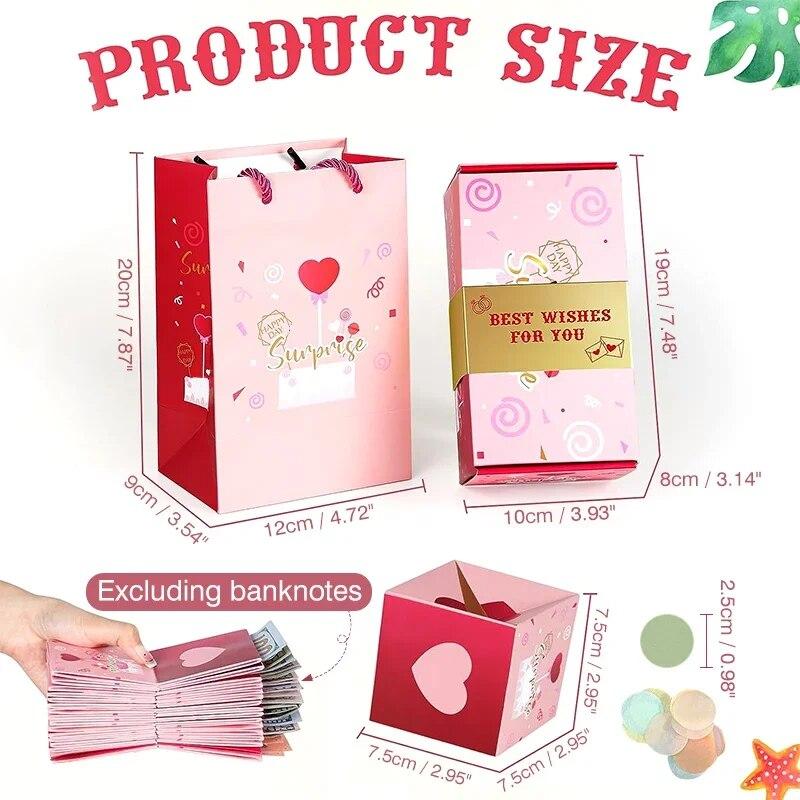 Surprise Gift Box with Confetti Cash Explosion Bounce Gift Box for Money Cards Photo Anniversary Valentine Birthday Prank Boxes