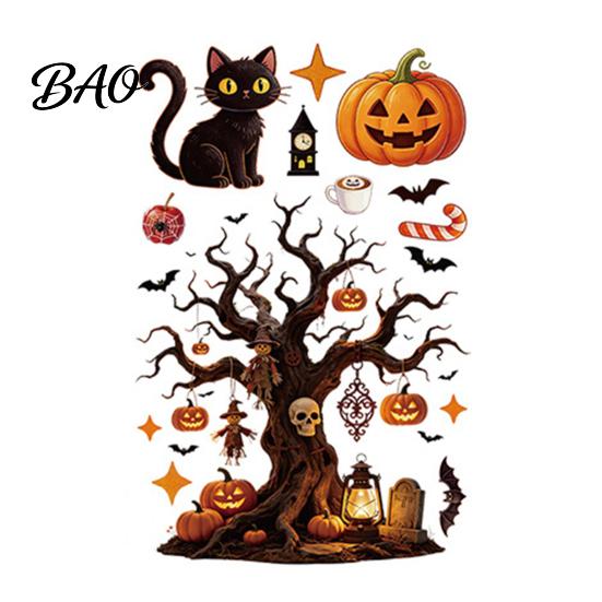 Spooky Theme Party Supplies Halloween Static Window Clings, Glass Stickers with Ghost Cat Bat Shop Displays Patterns, Reusable Holiday Decals