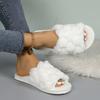 Open Toe Fluffy Home Slippers, Honeycomb Plush Soft Sole Flat Shoes, Women's Indoor Floor Slippers