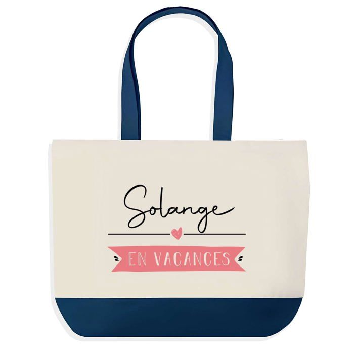 Sac shopping - PLANETEE - Solange en Vacances - fond bleu - coton 40x45 cm - grand format
