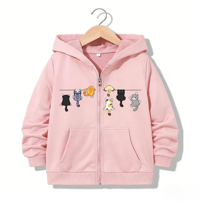 Autumn Hoodies Zipper Hoodie Funny Casual Cat Letter Hoodies Jackets Boys Girls Y2k Comfortable Zip Up