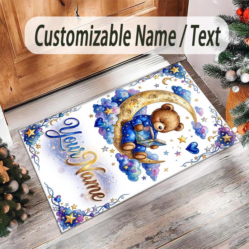 Space Cosmic Theme Crystal Velvet Rug Personalized Custom Name Text Soft Floor Mat Home Decor