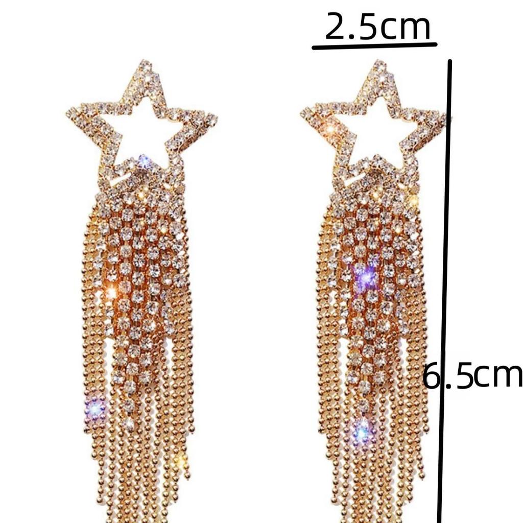 2PC women's fashionable rhinestone sparkling star tassel earrings suitable for banquet and party accessories