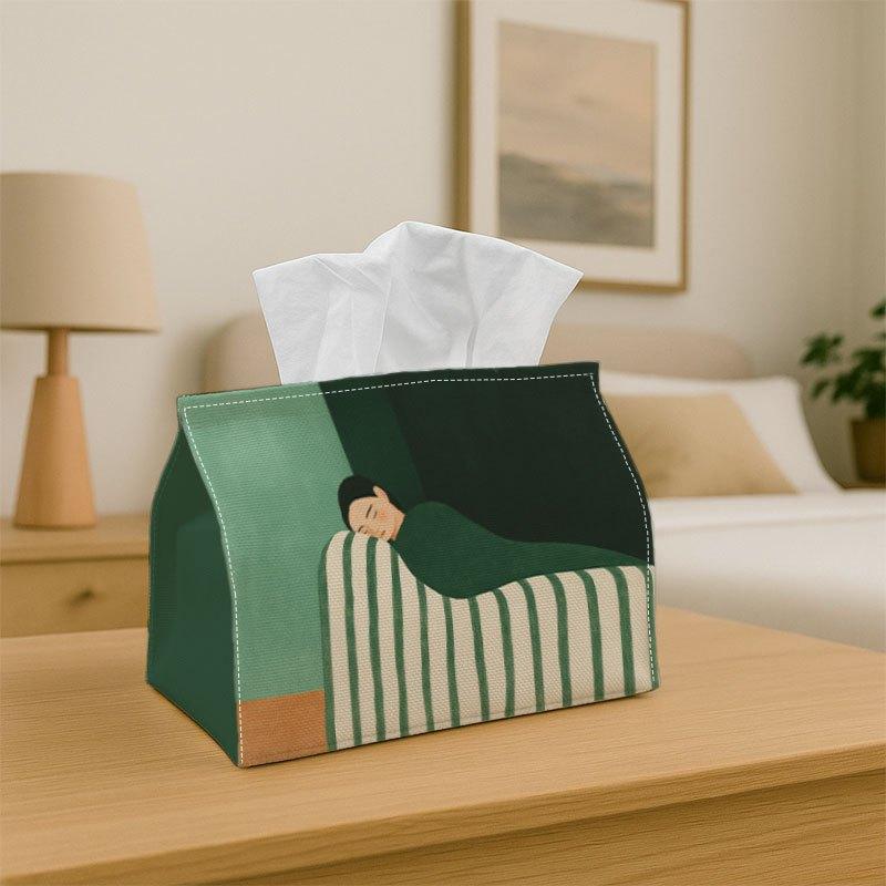 1pc Minimalist Artistic Print Tissue Box with Sleeping Green And White Tissue Box Holder, Waterproof, Suitable for Bathroom, Living Room, Bedroom, Dre