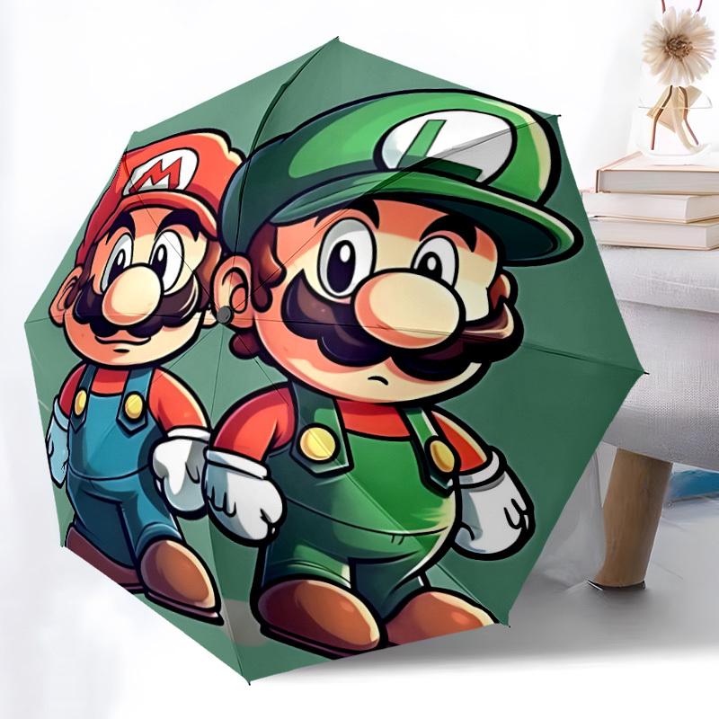 1pc Mario Luigi Automatic Open/close Folding Portable Umbrella with 8-Rib Structure for Women/Men, All-Season Use  a0901150