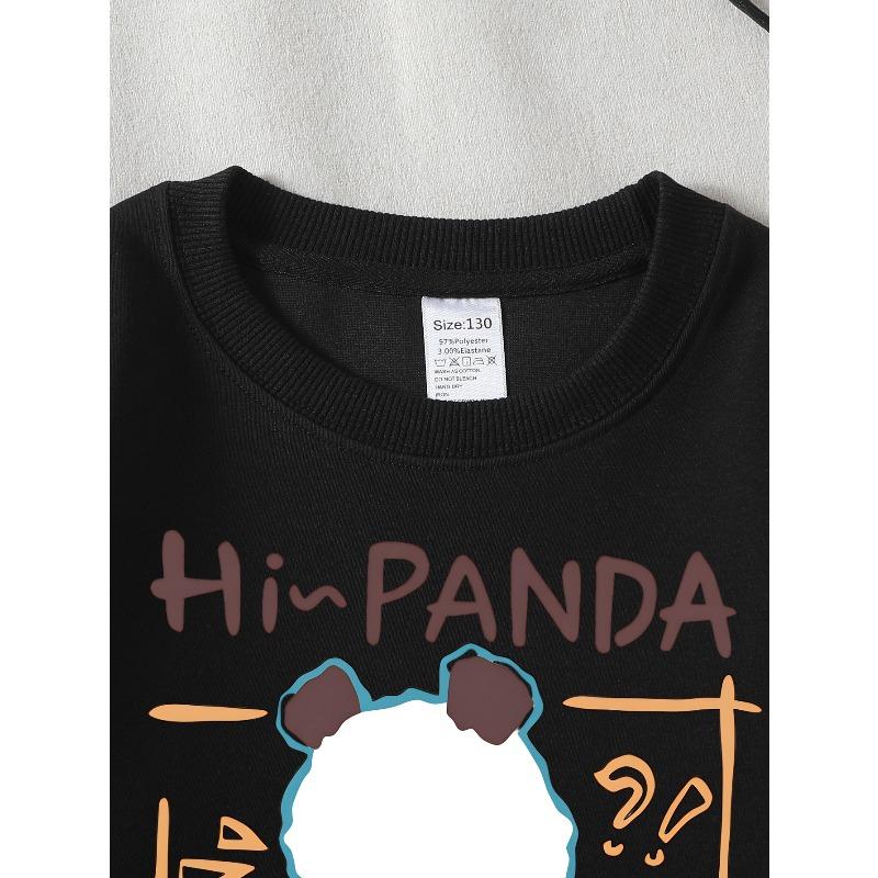 Girls' Crewneck Sweatshirt Hi Panda Cute Panda Face Design Machine Washable, Spring And Autumn