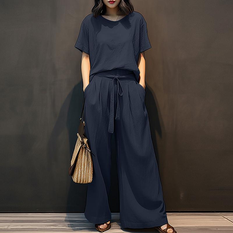 ZANZEA Женская блузка с коротким рукавом и брюки повседневные комплекты из двух предметов