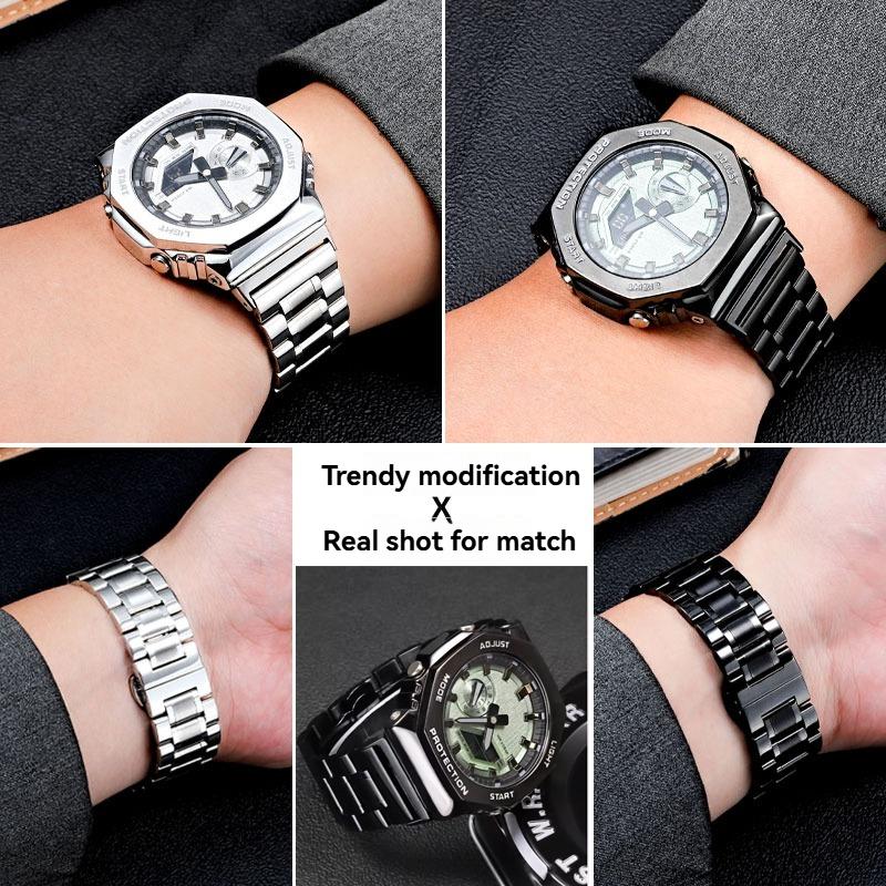 Ремешок для часов из нержавеющей стали для Casio G-SHOCK GBM-2100/GM-2100/GA-2100 Ga2110 Модифицированный восьмиугольный браслет Запасной ремешок 16 мм
