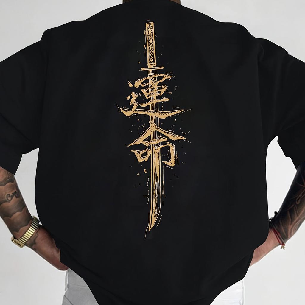 Мужская футболка с коротким рукавом с узором японского самурайского меча Модная и повседневная модель с круглым вырезом для весны и лета