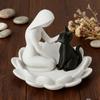 Creative Girl And Cat Statue 3D Printed Lotus Cat Sculpture Collection Desktop Ornaments  Home