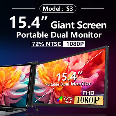 Двухэкранный монитор 15,4 дюйма Портативный дисплей 1920x1080P FHD Экран Вращаемый Расширитель экрана для ноутбука для игр Редактирования Акций