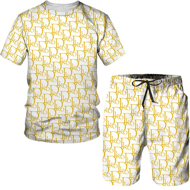 Summer Beach Brand Luxury 3D Printing Men Sets Two Piece Outfits Sets Casual Tracksuit Men's T-shirt Suit Streetswear Tshirt Set