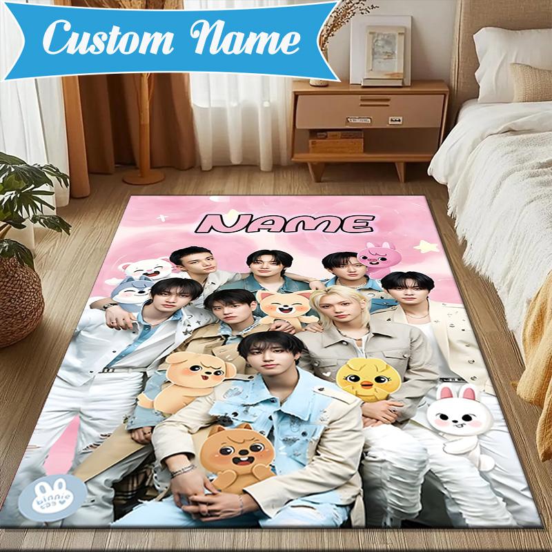 Custom Name K-pop Idol Collage Rug for Living Room, Game Rooms, Office, Bedroom, Floor Mat Playful Design, fan gifts Christmas decor