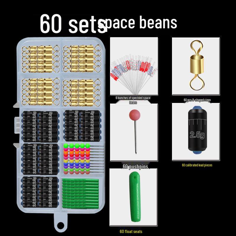 Набор для рыбалки Space Bean Super Tight Silicone Anti-Tangle Fishing Set: Кольцо в форме восьмерки, чешуйчатый свинцовый поплавок, зажим для лески, аксессуары для снастей.