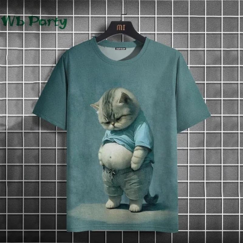 Мужские 3D футболки с принтом кошек, повседневные, с коротким рукавом, оверсайз, мужская одежда, смешные мужские футболки, футболки с принтом животных, графические футболки