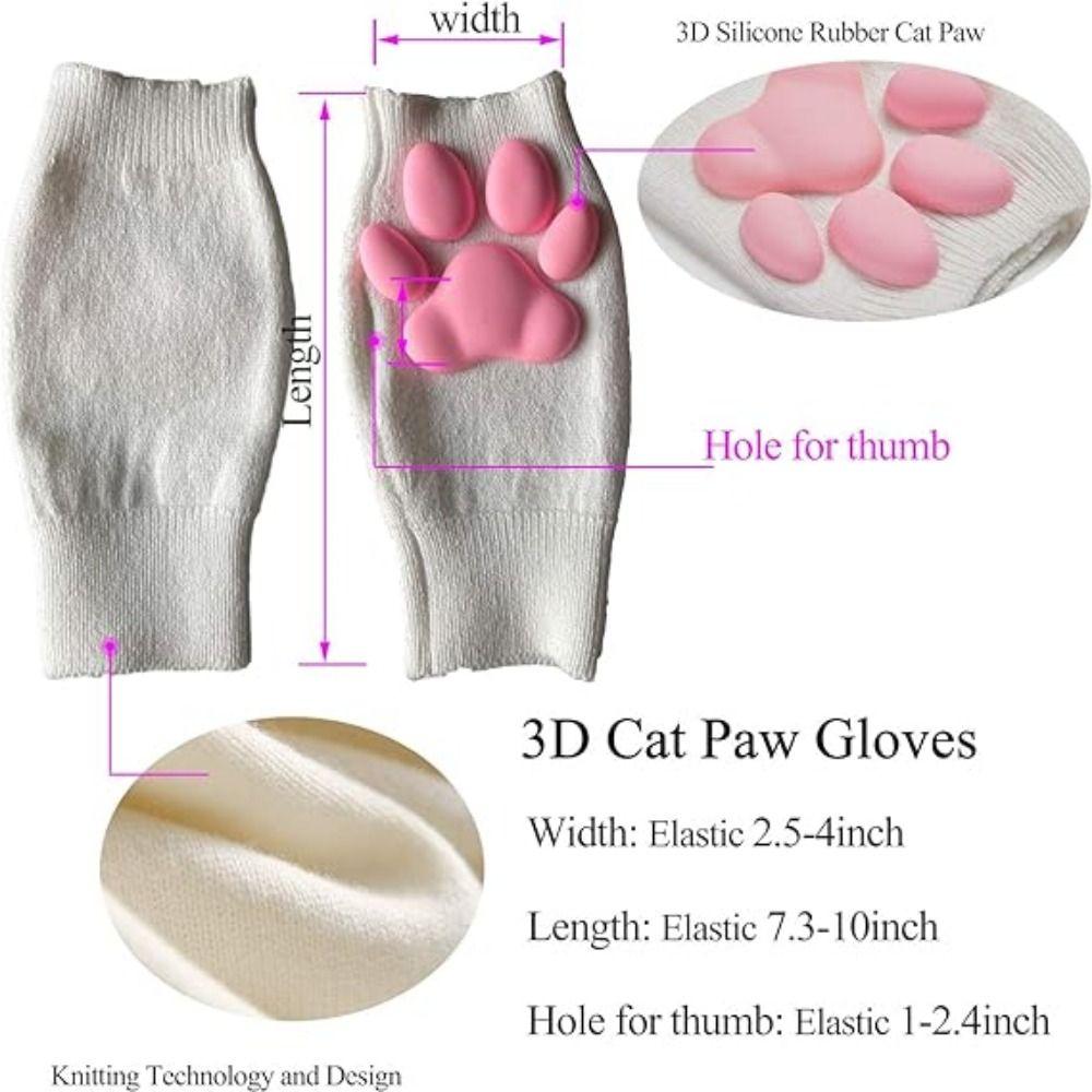 Cute Cat Paw Mittens Gloves Silicone Cat Claw Pad Sleeve Soft Fingerless Mittens Winter