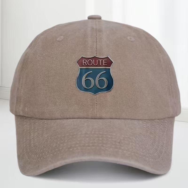Кепка с принтом Route 66 для активного отдыха и спорта - Дышащая и быстросохнущая - Классическая стираная винтажная кепка