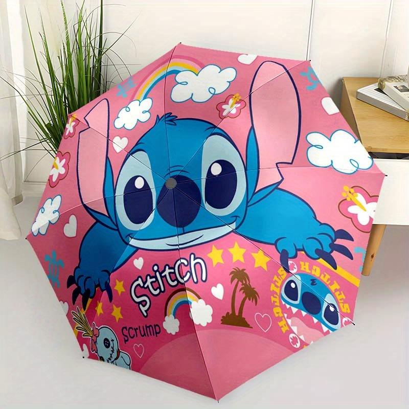 Disney Stitch Automatic Open/Close Umbrella - UV Protection Cute Umbrella with Cute Stitch Design, Portable 3-Fold Compact Umbrella for Men