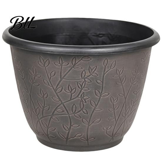 Stable Heavy Duty Plant Pots 12 Inch Thickened Flower for Outdoor Indoor, Plastic Leaf-Pattern Texture Large Basin with Saucer Planter Drainage Hole &