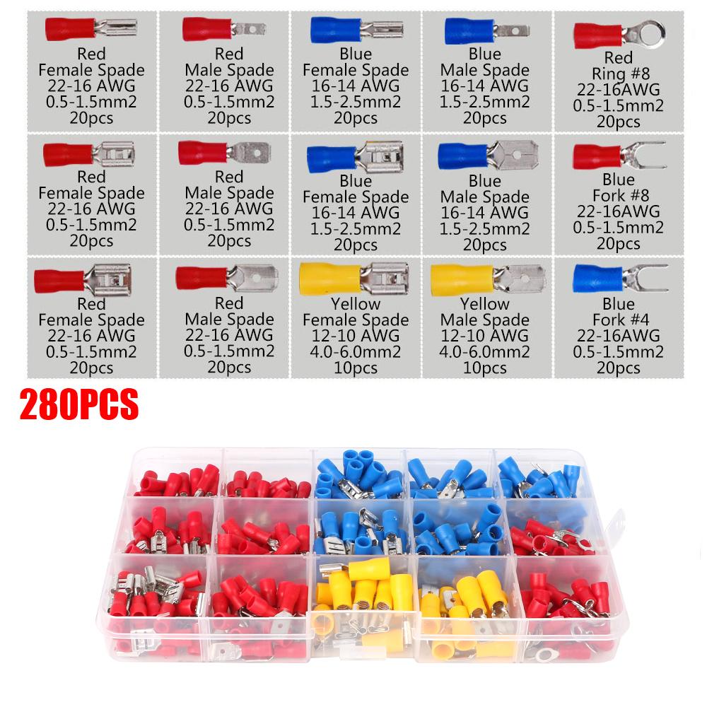 Rolled Terminals Assorted Kit Electrical Wire Crimp 280/480PCS Spade Butt Ring Lugs Fork Set Insulated Cable Connector