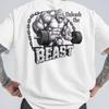 Хлопковая футболка с гориллой Streetwear Повседневная Фитнес Мышечный Зверь Белая - Мужская Летняя Хлопковая Футболка с Принтом