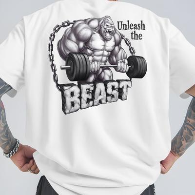 Хлопковая футболка с гориллой Streetwear Повседневная Фитнес Мышечный Зверь Белая - Мужская Летняя Хлопковая Футболка с Принтом