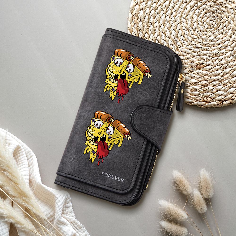 Cool Pizza Print Long Wallet Portable Multifunction Card Holder Fashion Casual Daily PU Leather Purse