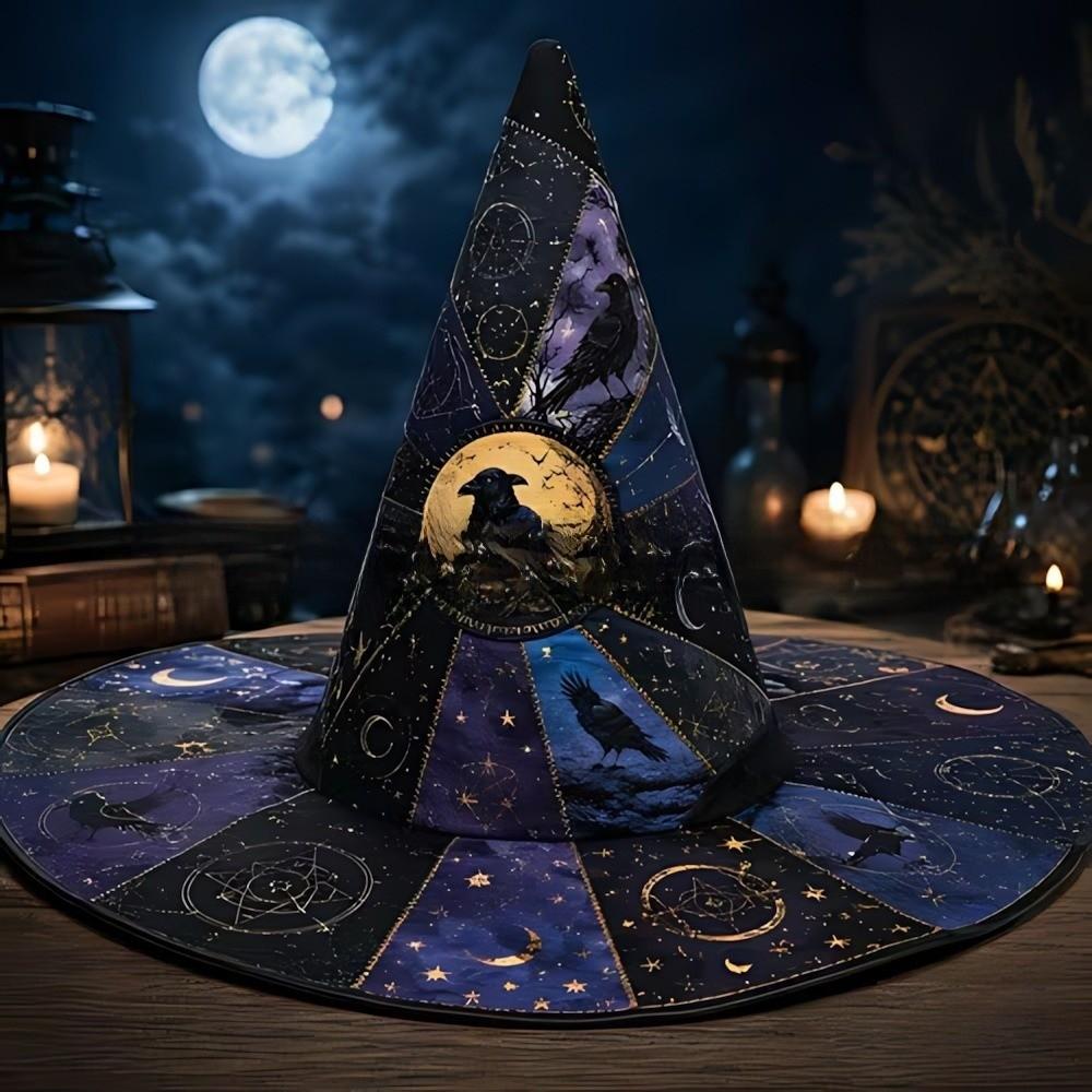 Vintage Pointed Wizard Hat Wide Brim Festival Hat Halloween Witch Hat Cosplay Party