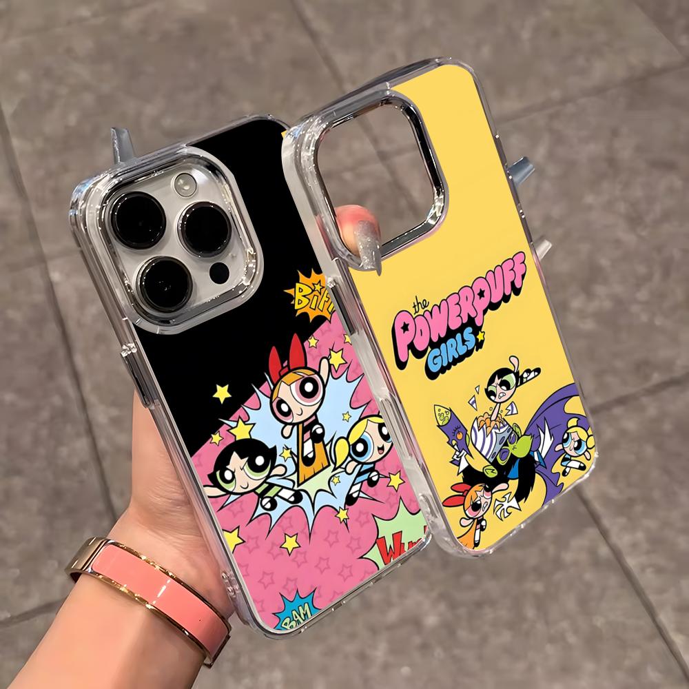 Чехол для телефона P-Powerpuff Girls Милый для iPhone 17 Air 16 E 15 14 13 12 11 Plus Pro Max Гальванизированный Прозрачный Мягкий Корпус