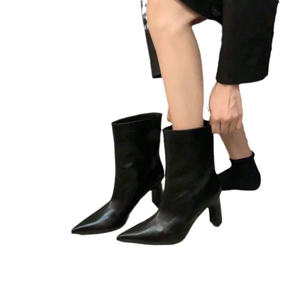 Острый носок серебристые высокие каблуки роскошные женские ботильоны сексуальные кожаные туфли 2025 модные туфли-лодочки для вечеринок новые слипоны снег