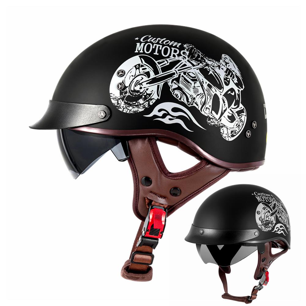 Locomotive Scooter Helmet Motorcycle Half Helmet Men'S And Women'S Helmet Four Seasons Light Locomotive Retro Helmet Riding