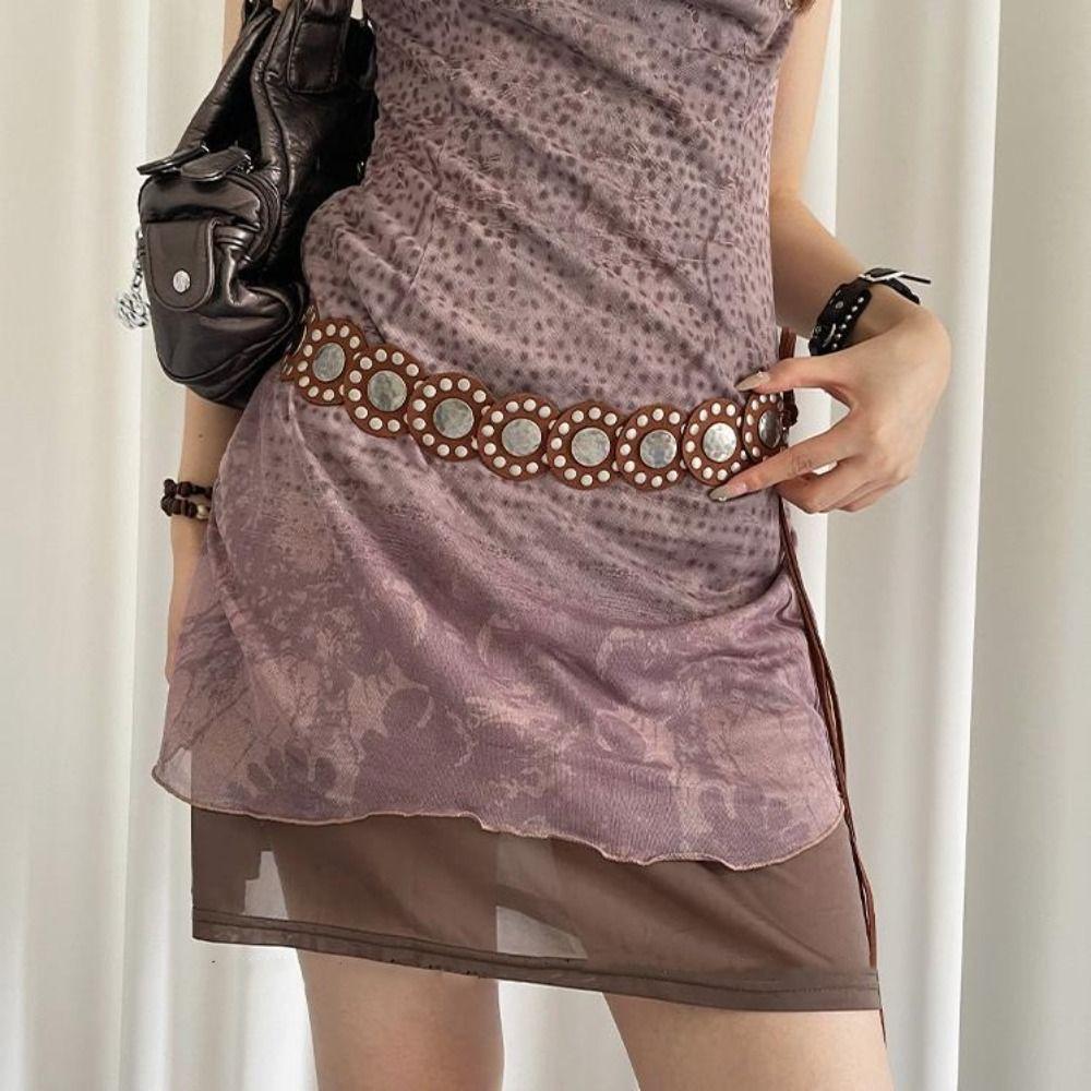 Круглый женский ремень с заклепками Черный Кофе Ремень для платья Джинсовый ремень Модный кожаный пояс на талию Украшение талии