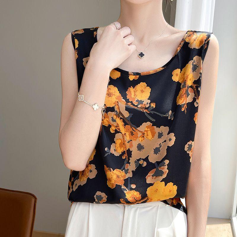 Женская атласная майка, новая свободная летняя безрукавка с круглым вырезом и принтом уксуса для костюма