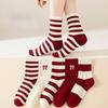 Autumn and Winter Socks for Women, Encore Red Bow Mid-calf Socks, Striped Versatile Cotton Women's Socks, Zhuji Socks