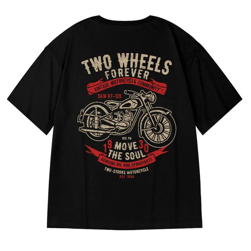 Summer High Quality 100% Cotton English Letter Motorcycle Print Top Breathable Sports Gym Men's Fashion Round Neck T-shirt
