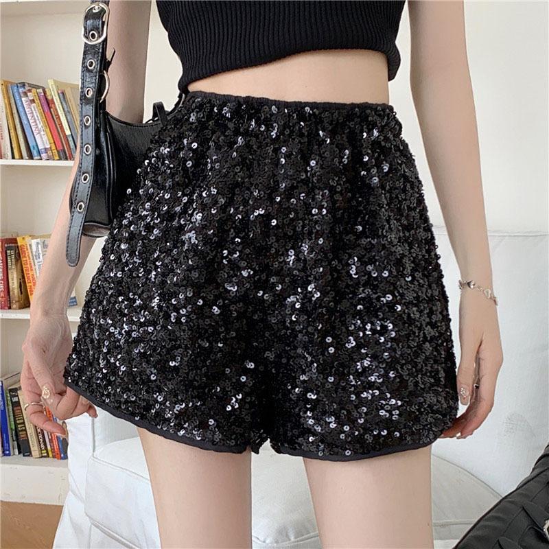 Fashion  Shorts for Women Shiny Sequined Versatile Short Pants Female Chic Clubwear Shorts Solid Pants
