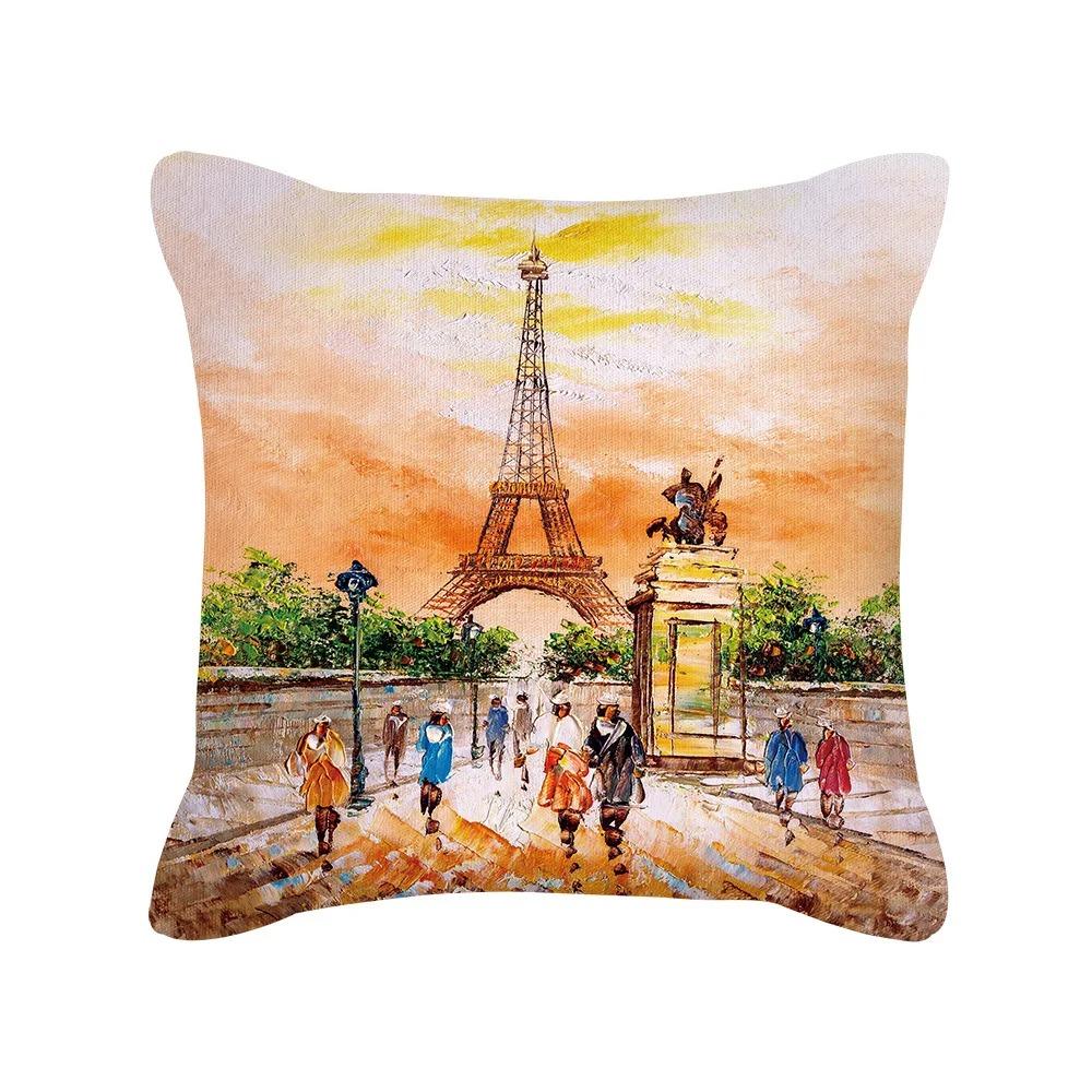 Eiffel Tower Paris Street Art Pillow Pattern Cushion Cover Suitable for Sofa Bedroom Car Pillow Cover