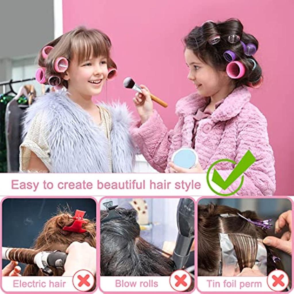 30 шт. большие бигуди, розовые бигуди для коротких волос, бигуди для длинных волос 44 мм, 36 мм, 25 мм, бигуди, с 12 зажимами для утиного клюва, подходят для женщин и детей